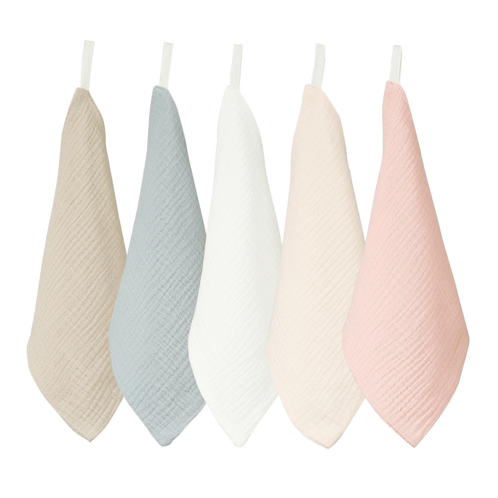 

Детская марля с персонализацией с набором из 5 носовых платков [MOMSMENU], 4-слойная, 100% хлопок, мягкая, имя, петли, 25x25см,