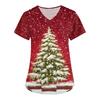 Women's Fashion V-Neck Short Sleeve Overalls With Pockets Christmas Printed Tops  Clothes