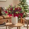 4pcs Artificial Christmas Pine Branches with Red Berries, Artificial Evergreen Branches, Classic Poinsettia Design, Perfect for Halloween, Christmas