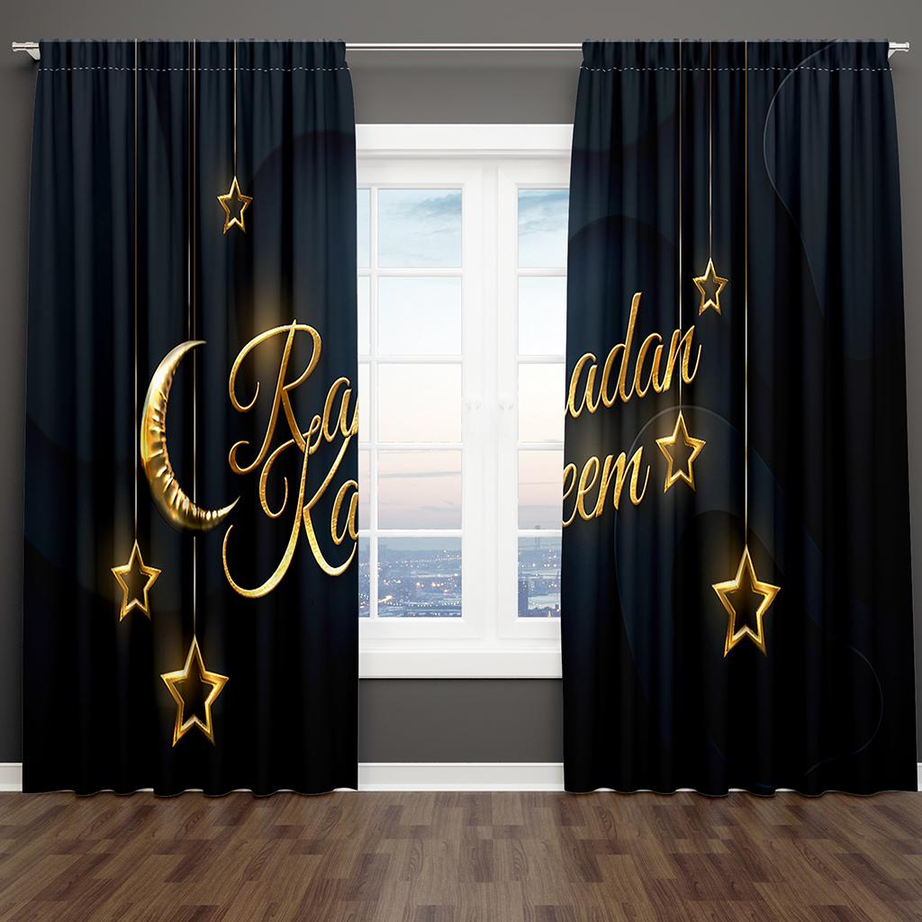 2Pcs Shiny Gold Star Red Ramadan Kareem Window Curtains Blinds For Kids Bedroom Living Room Bathroom Kicthen Door Home Decor