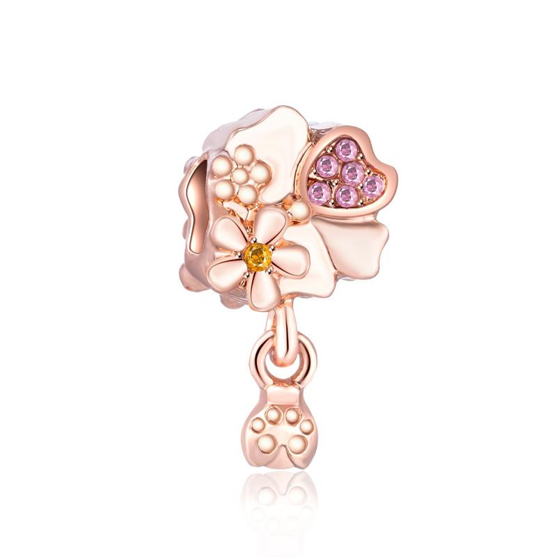 Luxury Rose Gold Plated Crystal Flower Animal Love Heart Charms Beads Fit Original Bracelet DIY Pendants for Jewelry Making