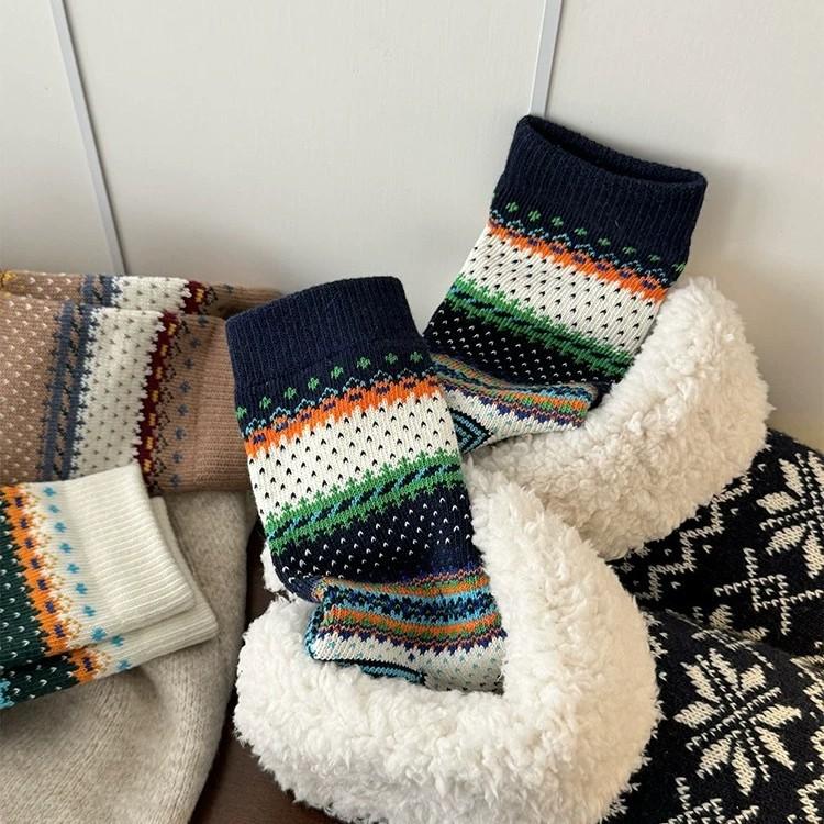 American Light Luxury Retro Ethnic Style Thick Line Kaji Street Style Couple Medium Tube Stacking Socks Children