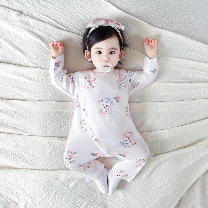Baby Onesie: Double-Layer Belly Protection, Pure Cotton, Boneless, Long Sleeve for Spring, Autumn, Summer, & Air-Conditioned Rooms