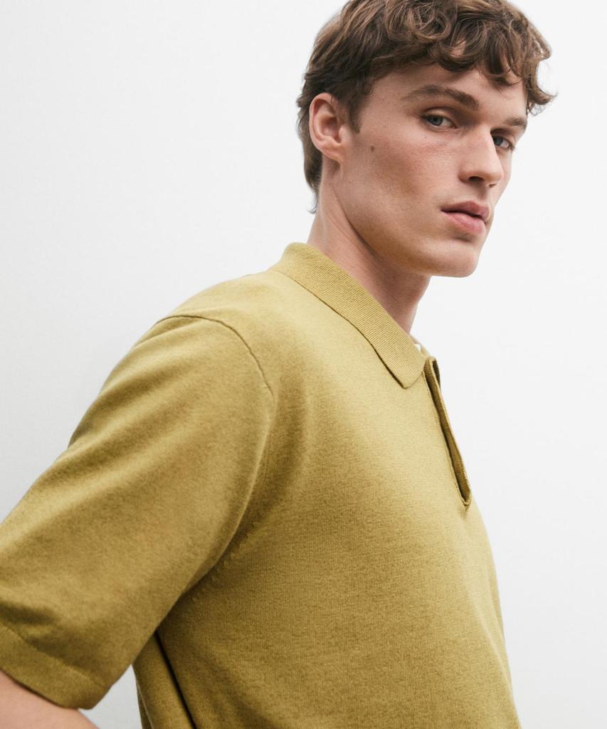 Masimodutti Short Sleeve Cotton & Linen Knit Polo Shirt