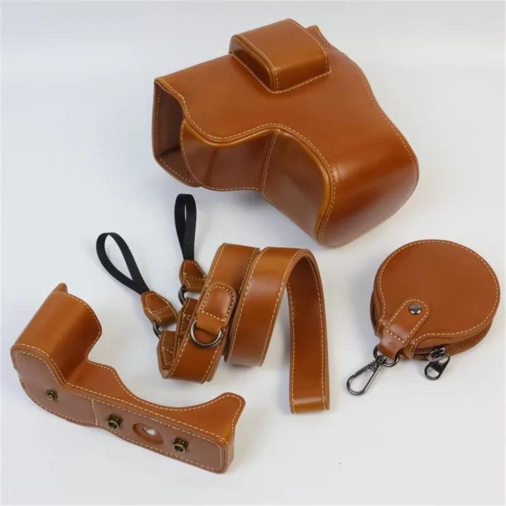 Luxury Version PU Leather Camera Bag Case For Canon EOS R8 EOSR8 24-50mm Lens Battery Open Full Body Cover With Strap