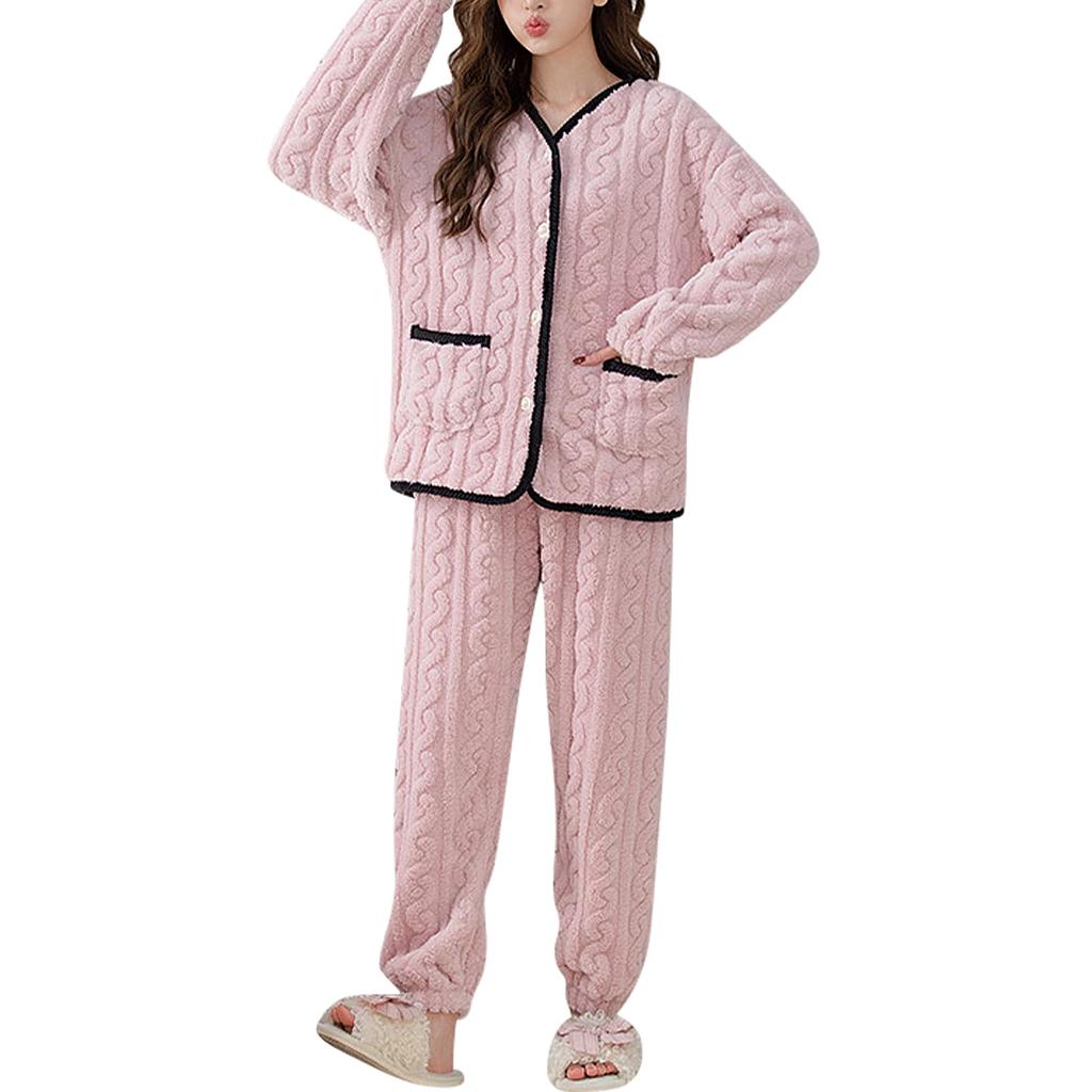 BAJAOEY Warm Fluffy Long Sleeve Pajama Soft and Warm Winter Pajamas for Sleepwear Women's Fleece-Lined Pajamas, Loungewear, Set, Women, Loungewear,