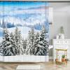 Snow Cedar Landscape Christmas Bathroom Shower Curtain Set Waterproof Bathtub Curtains Toilet Cover Mat Non Slip Rug Set