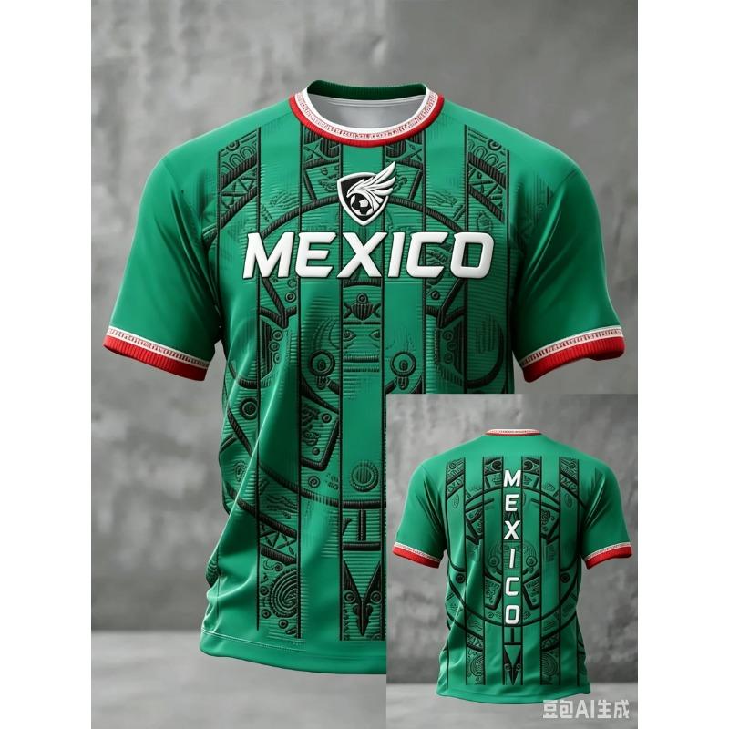Neues Herren Mexiko Nationalfußballtrikot 3D-Druck Schnelltrocknendes Fußball-T-Shirt Sportliches Trainings-T-Shirt für Fans Spieltag Tägliches Tragen