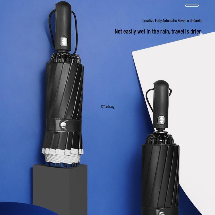 32-Rib Automatic Folding Umbrella, Reinforced Windproof, Dual-Use Sun & Rain Protection for Men