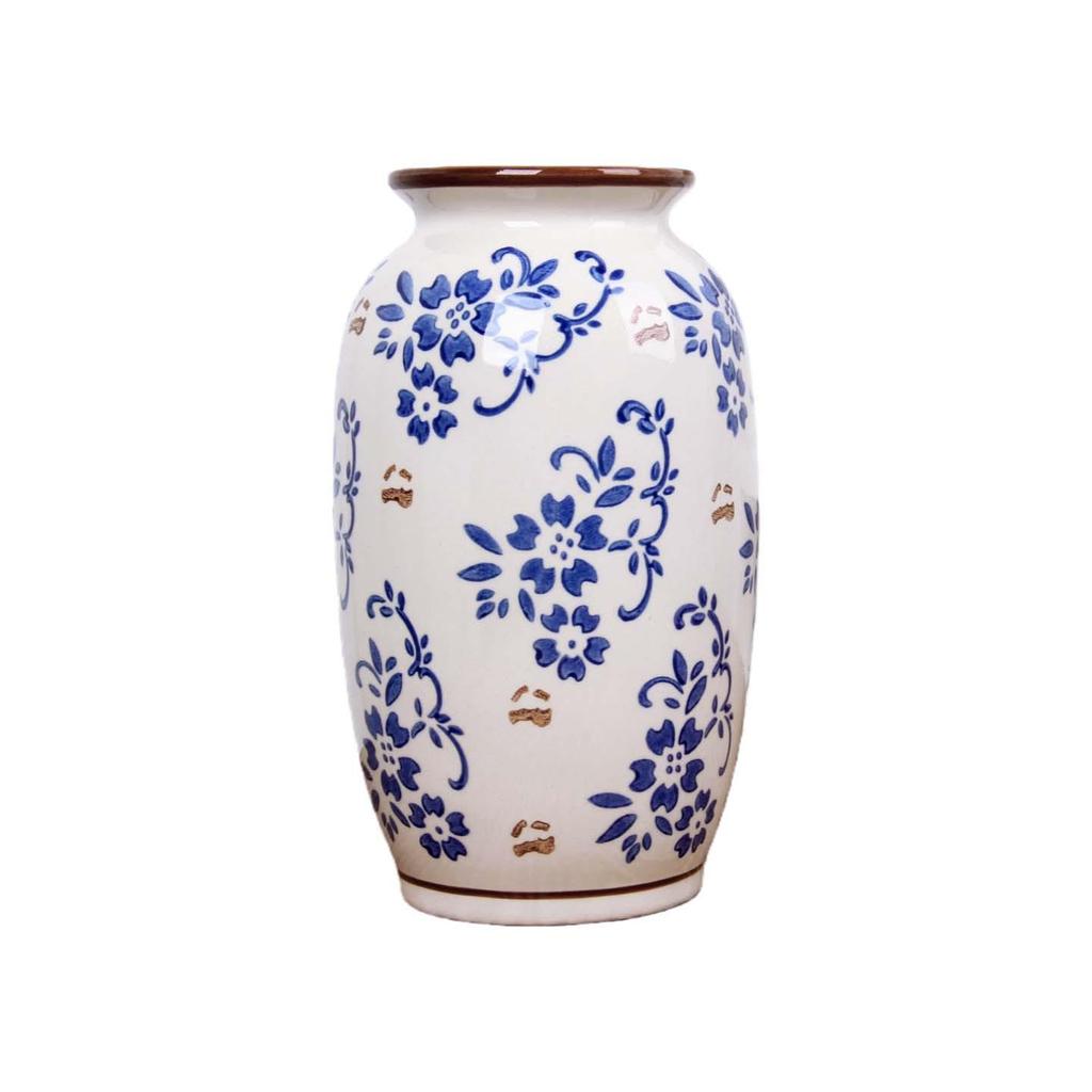Vintage Blauw en Wit Porseleinen Kleine Vaas voor Bloemschikkingen – Retro Keramisch Ornament voor Woonkamer Decoratie.