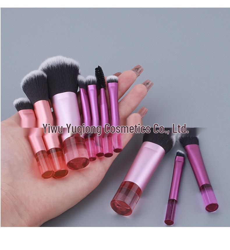 Crystal Handle 10-Piece Mini Makeup Brush Set: Portable Travel Contouring, Eyeshadow & Powder Beauty Tools.