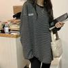 Autumn New Round Neck Slim Long-sleeved Sweatshirt Fashionable and Versatile Striped T-shirt for Women's
