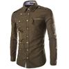Spring/Autumn Men Long Sleeve Cargo Shirt Casual Slim Fit Fashion Epaulet Double Pocket Mens Dress Shirt