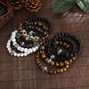 White Pine Handmade Beaded Bracelet Punk Skull Tiger Eye Stone Agate Bead Titanium Steel Bracelet