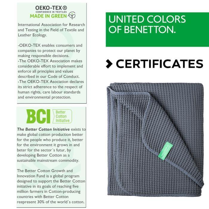 Koc - BENETTON - CASA BENETTON - 100% Bawełna - 200 g/m2 - Ciemnoszary - 140x190 cm