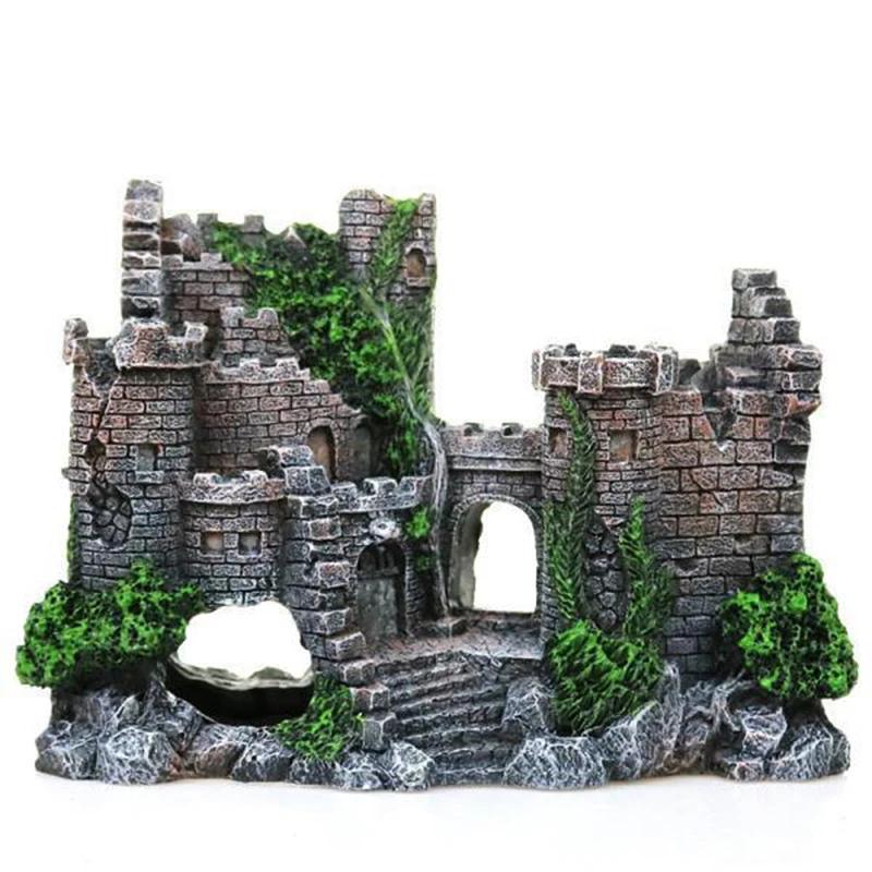 Random Color Creative Castle Shape Fish Tank Ornaments Decoration Landscaping Resin Rockery Aquarium Rockery Home Craft Ornament
