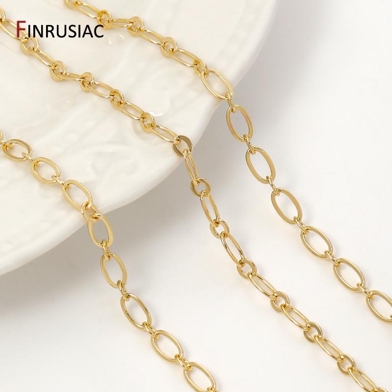 14K Gold Plated Brass Round Cable Link Necklace Chains,DIY Jewelry Spool Chains Necklace Bracelet Making Accessories
