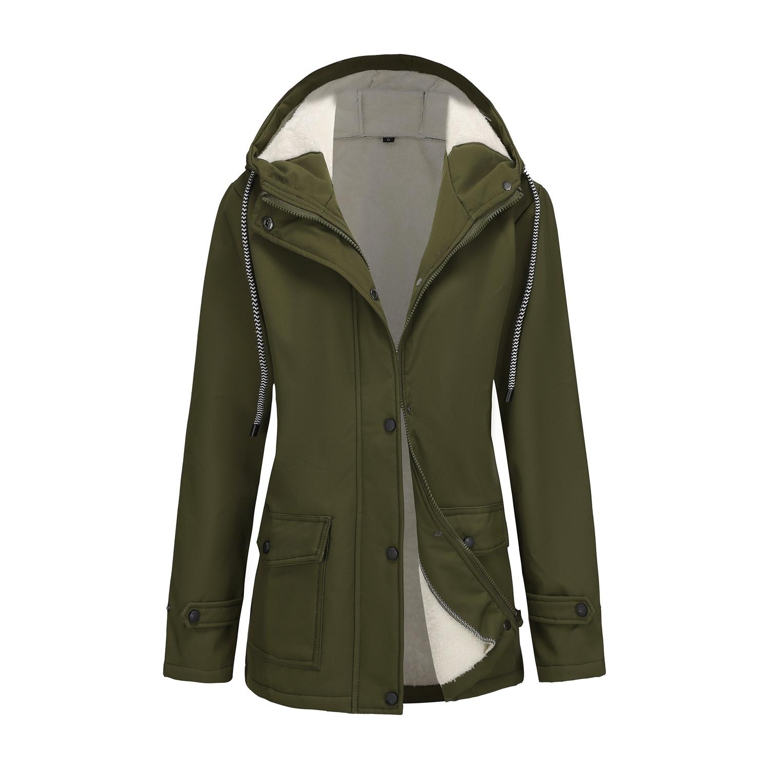 

Женские тренчи с капюшоном, ветровки с длинными рукавами, флисовые пальто, водоотталкивающие куртки на молнии, осенне-зимняя верхняя одежда S зелёный