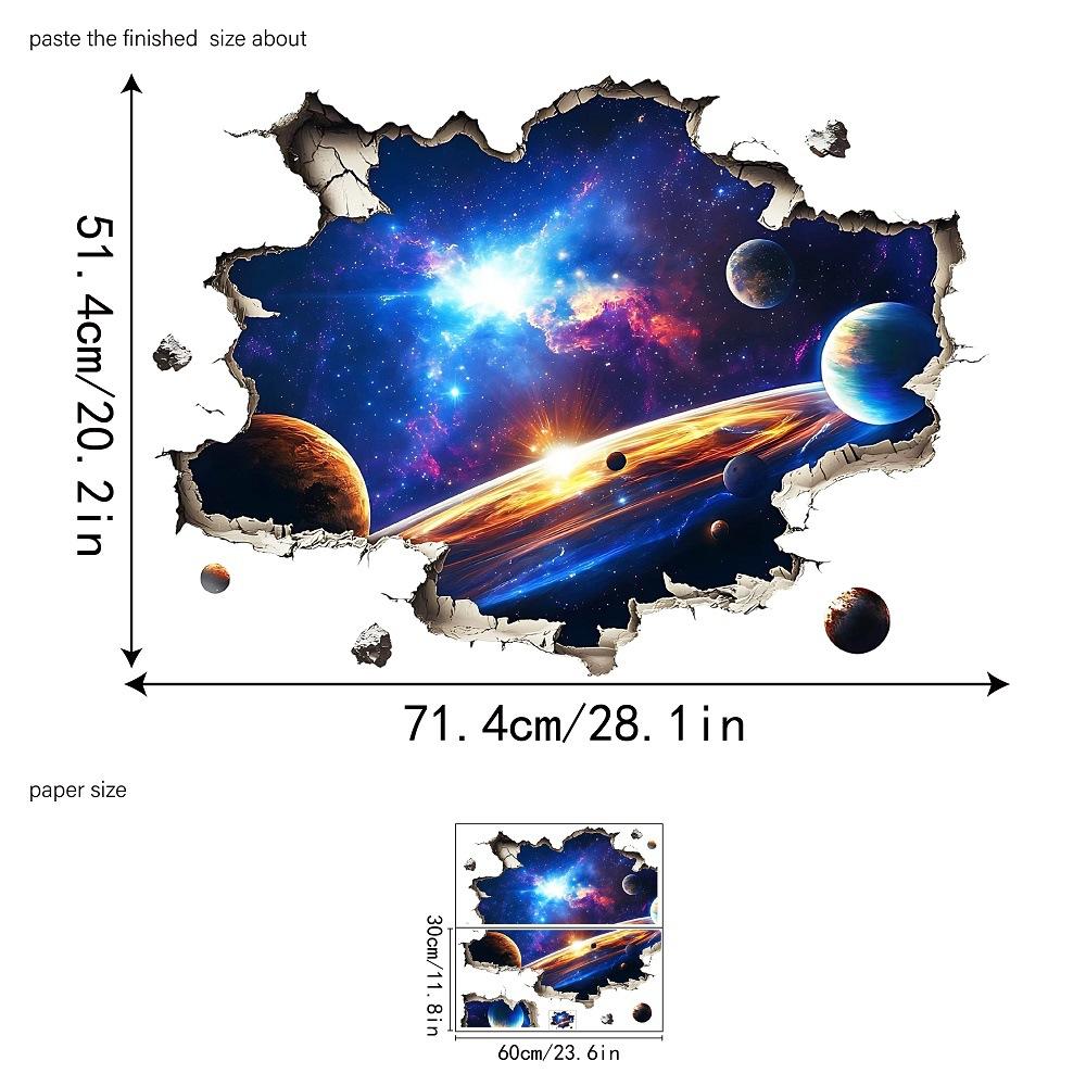 

3D Universe Solar System Planets Broken Wall Sticker Cosmic Space Planet Wallpaper for Kids Room Boys Bedroom Wall Decoration 30x60cm 2pcs