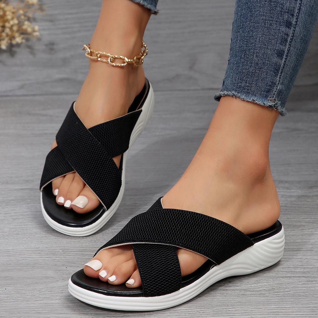 New Summer Women's Plus Size Chunky Sole Cross Style Sandals Comfortable Breathable Stretch Fabric Upper European American Style