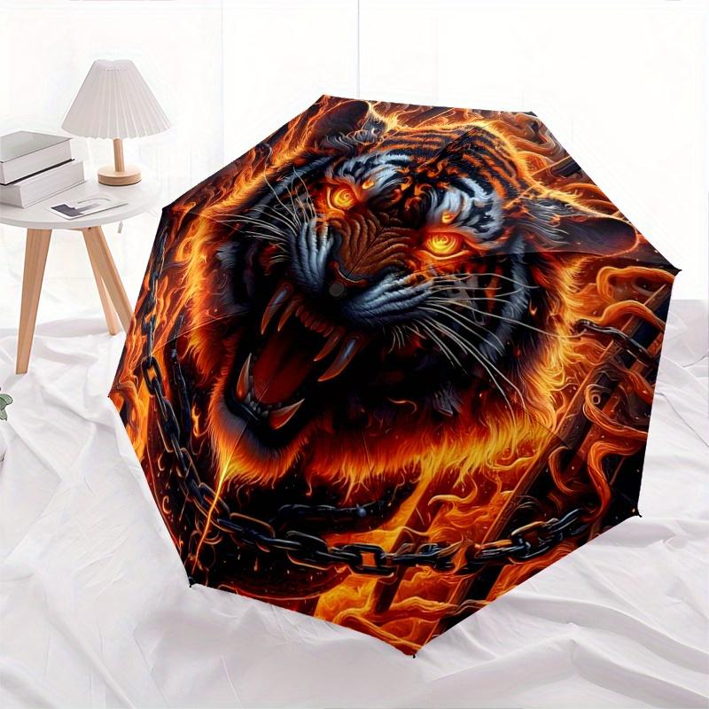 

1pc Flaming Tiger Design Automatic Opening and Closing Umbrella - Lightweight 3-Fold Design, Suitable for Fans, Travel, Daily Use, Interesting Sh