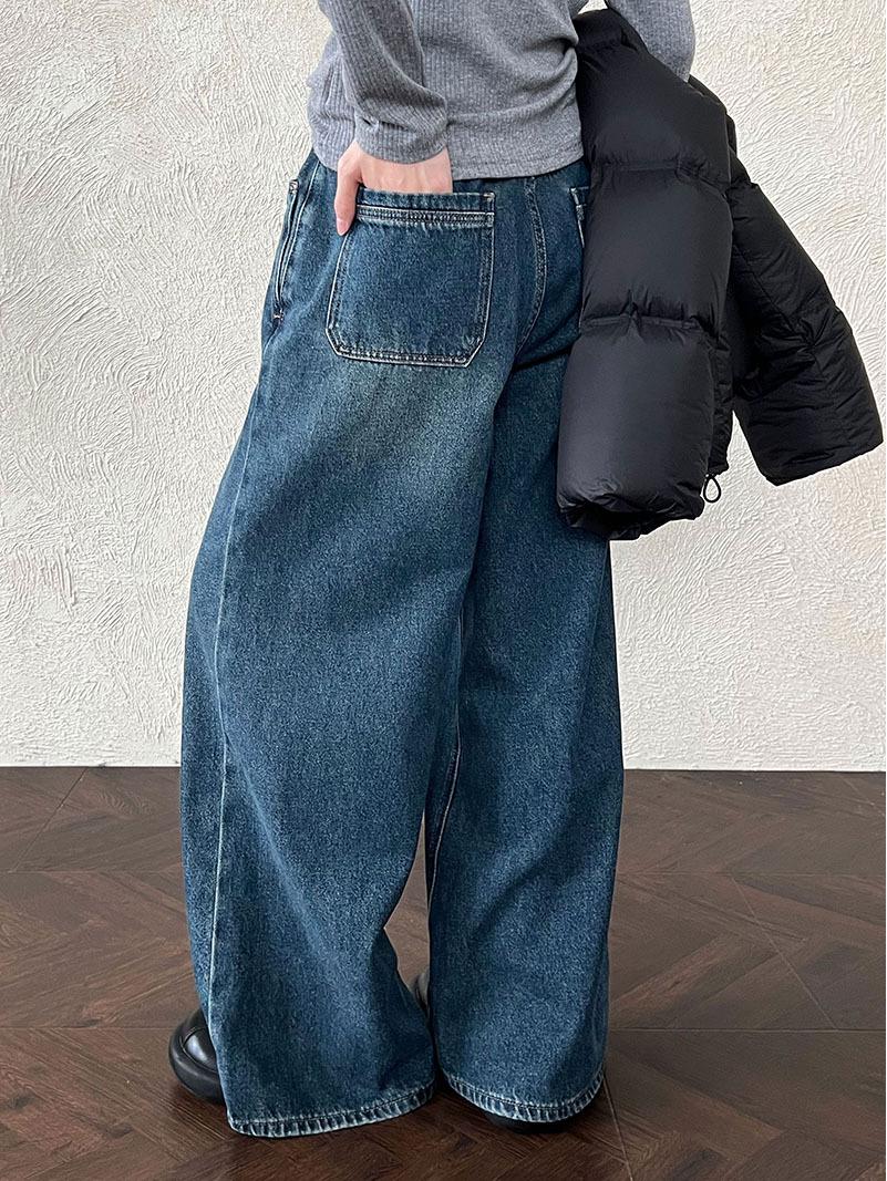 Lu Xi Women s Heavyweight Retro Blue Warm Jeans with Belt, Winter Style 25017 XL