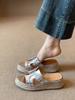 Sheepskin Version~ Genuine Leather Ruth Thick-soled One-word Slippers for Women's Summer Wear Straw-woven Muffin Shoes, High-heeled Cool Slippers