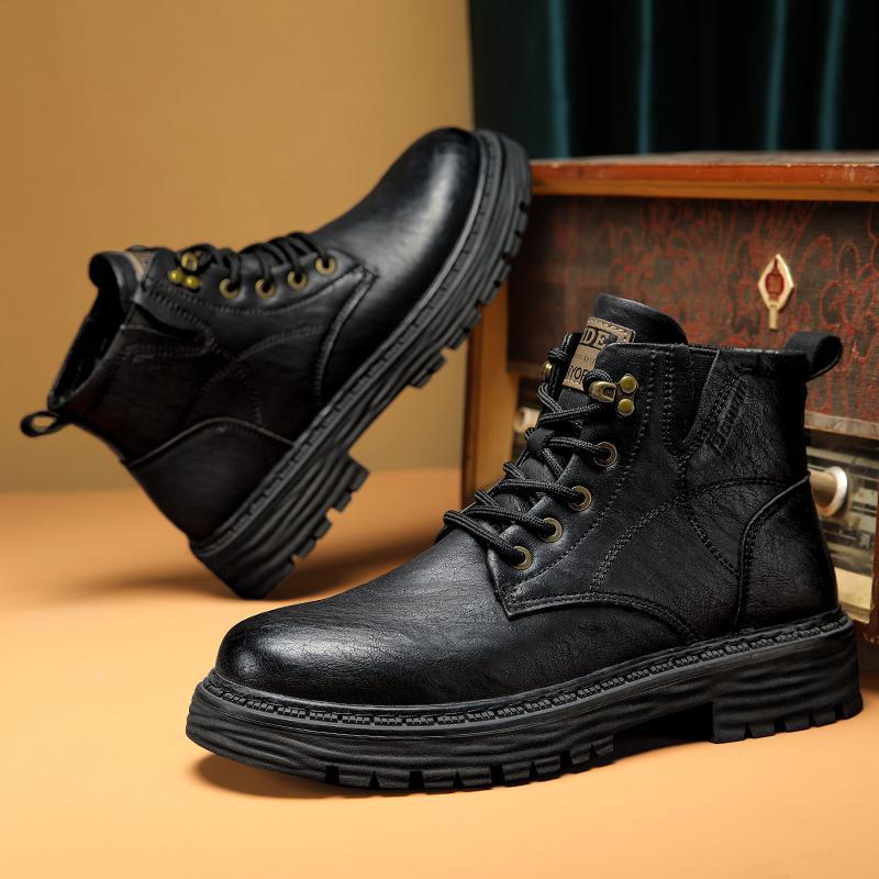 

Мужские высокие кожаные ботинки Martin — дышащие, средней высоты, в уличном стиле для осени и зимы 44 чёрный