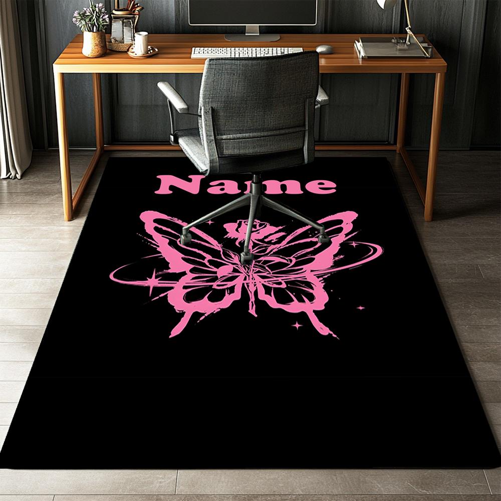 Custom Name Butterfly Printed Carpet,Rug for Office Chair Living Room Bedroom Kitchen Room Decor Gifts.