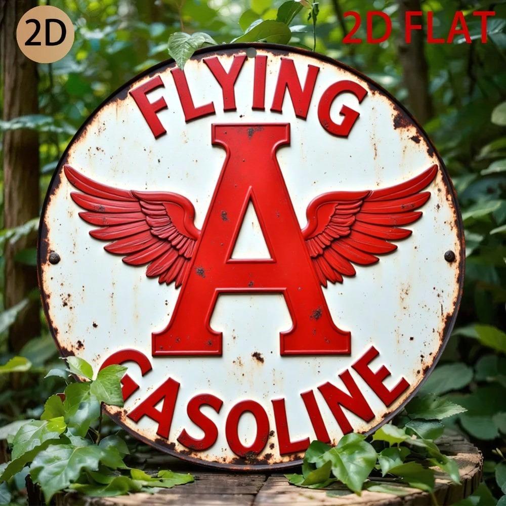 Aviation Gasoline Winged Tin Sign Vintage Metal Wall Art for Home Cafe Garage Decor