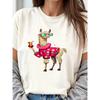 European Sizes Cartoon Llama Wearing Pink Floral Oversized Glasses Holding Cocktail No Drama Iama Text Colorful Confetti Digital Same Style T-shirt