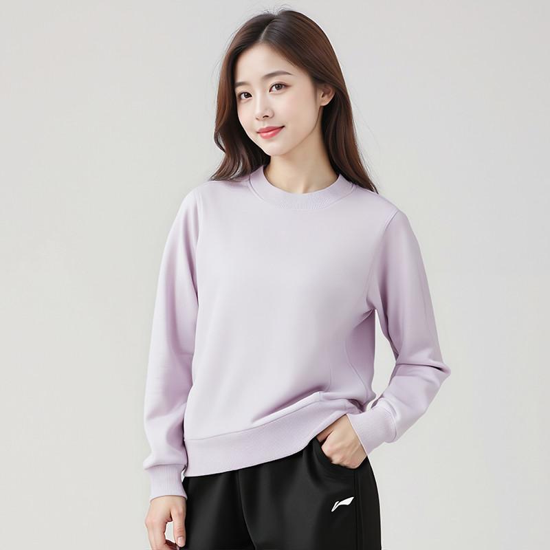 Li Ning Sweatshirts Unisex Silk Purple New Fleece Lined Crew Neck Moderate Regular AWDT782-7