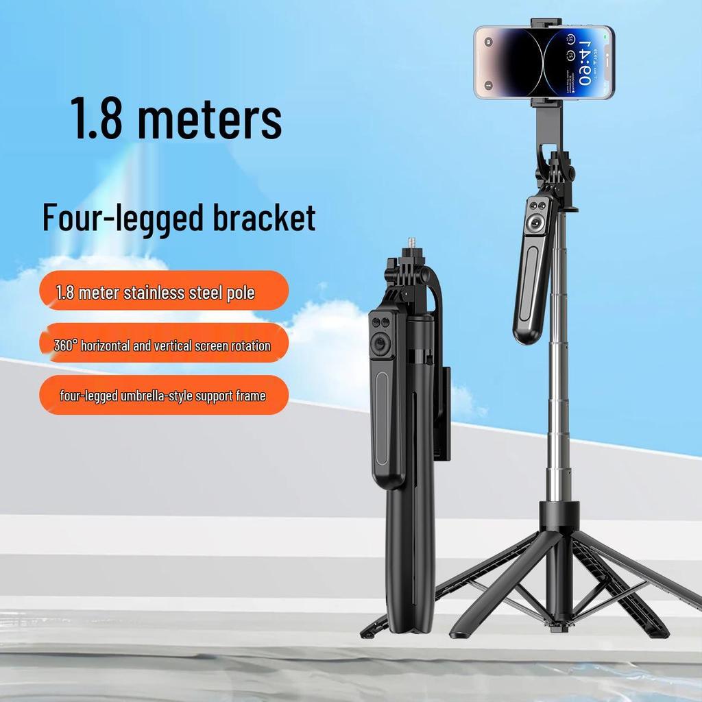 B17 Stainless Steel Selfie Stick Tripod with Four-Leg Support, One-Key Pop-Open Function, 1.8m, for Live Streaming and Photography.