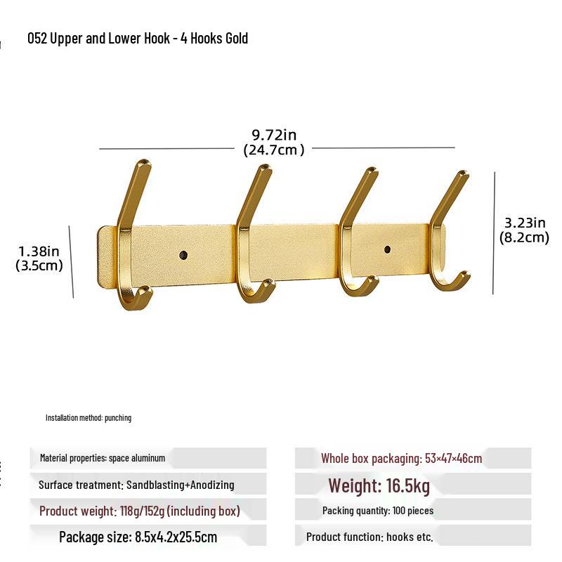 Wall-Mounted Black Aluminum Clothes Hook Rack