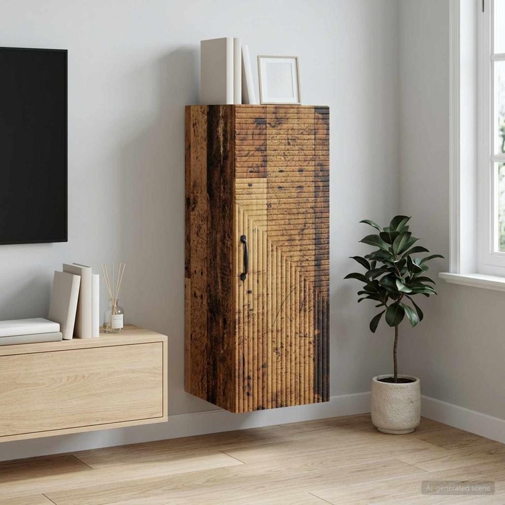 Wall Mounted Cabinet In Reclaimed Wood Look 33 X 34.5 X 90 Cm Particleboard