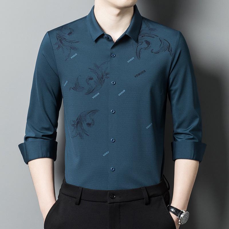 Autumn New Middle-aged Men's Long-sleeved Shirts, Casual Dad Shirts, Seamless Middle-aged Bottoming Shirts