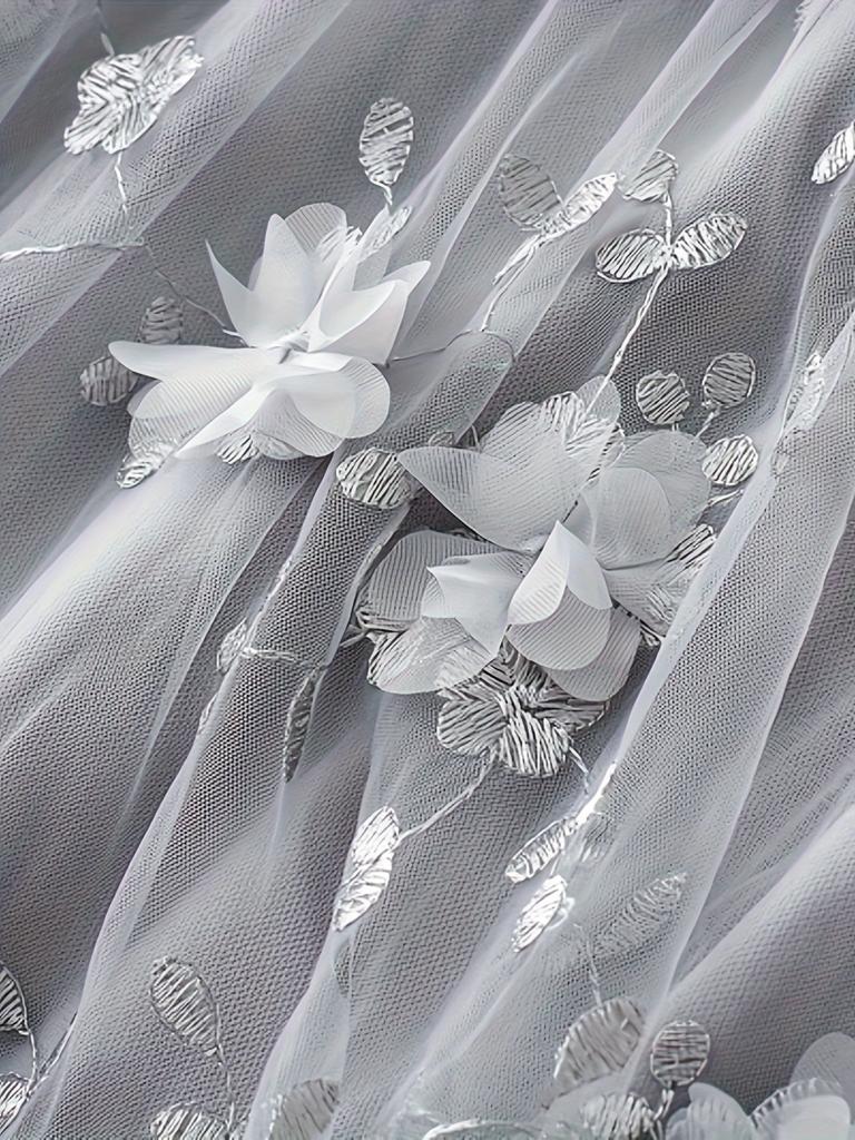 Charming Floral Applique Mesh Skirt - Elasticated Waist for Comfort - Casual Chic Style - Perfect for Womens Everyday Wardrobe