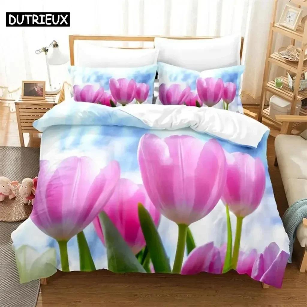 Luxury New 3D Print Tulip Comfortable Duvet Quilt Cover Pillowcase Bedding Set Children Bedroom Decoration Home Textile