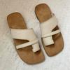 Rindslederversion~ Koreanisches Ein-Wort mit Zehensteg-Cool-Slipper-Set für Damen zum Tragen 2025 Sommer-Strandschuhe Flachboden-Vierkantkopf-Sandalen