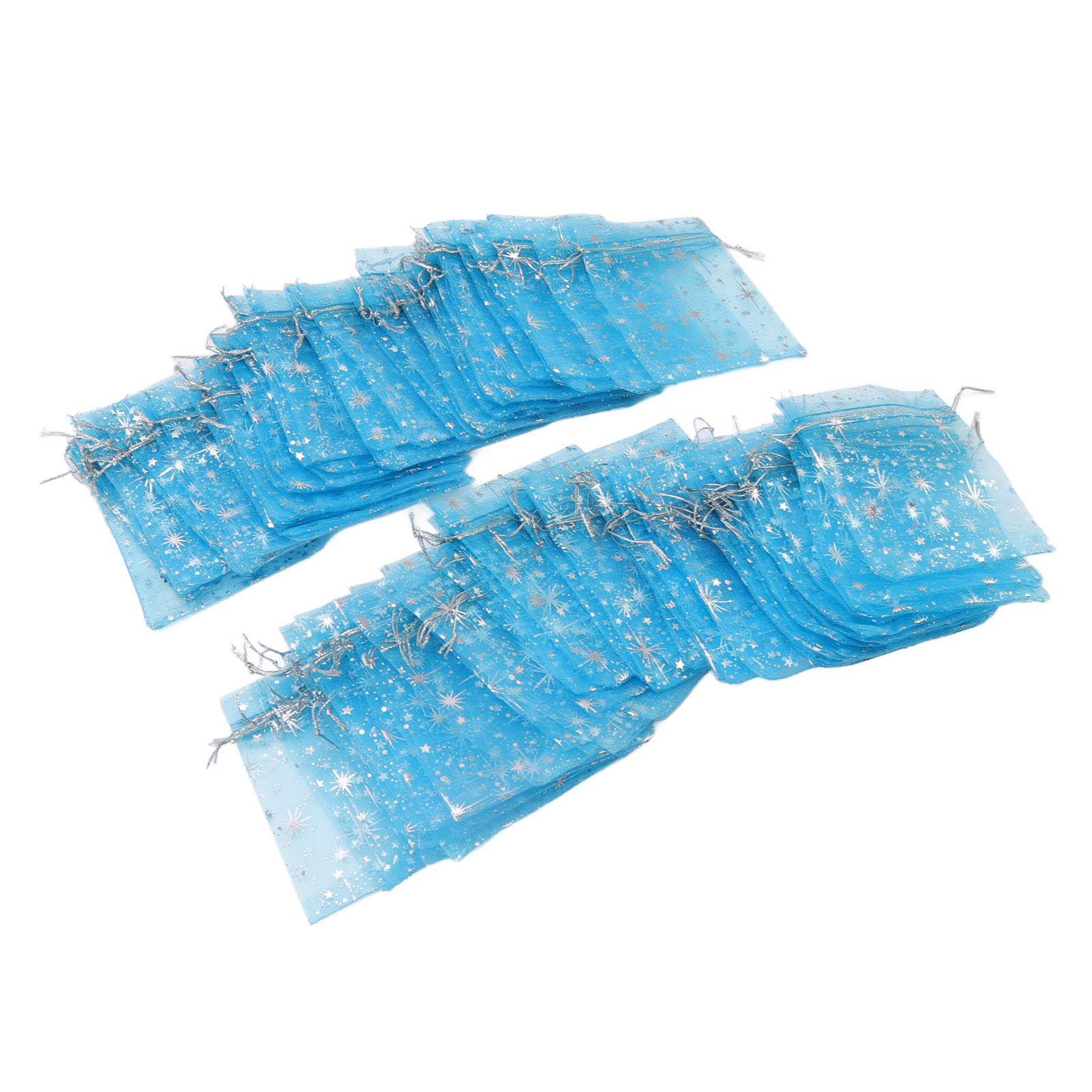 

50 шт. прозрачная сетчатая сумка на шнурке с изысканным узором в виде звезды, прозрачные подарочные пакеты для свадебной церкви светло-синий