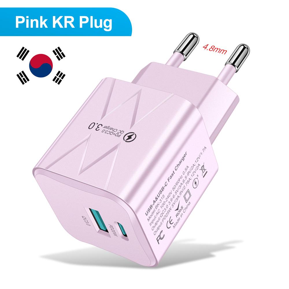25W Super Fast Charging Macaron USB+PD Charger for EU, US, Korea