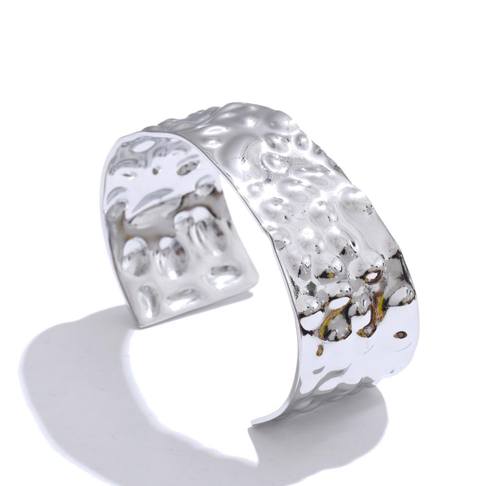 Yhpup 65mm Stainless Steel Metal Hammer Wide Open Bracelet Bangle Gold & Platinum Plated Waterproof Summer Wear Wrist Jewelry