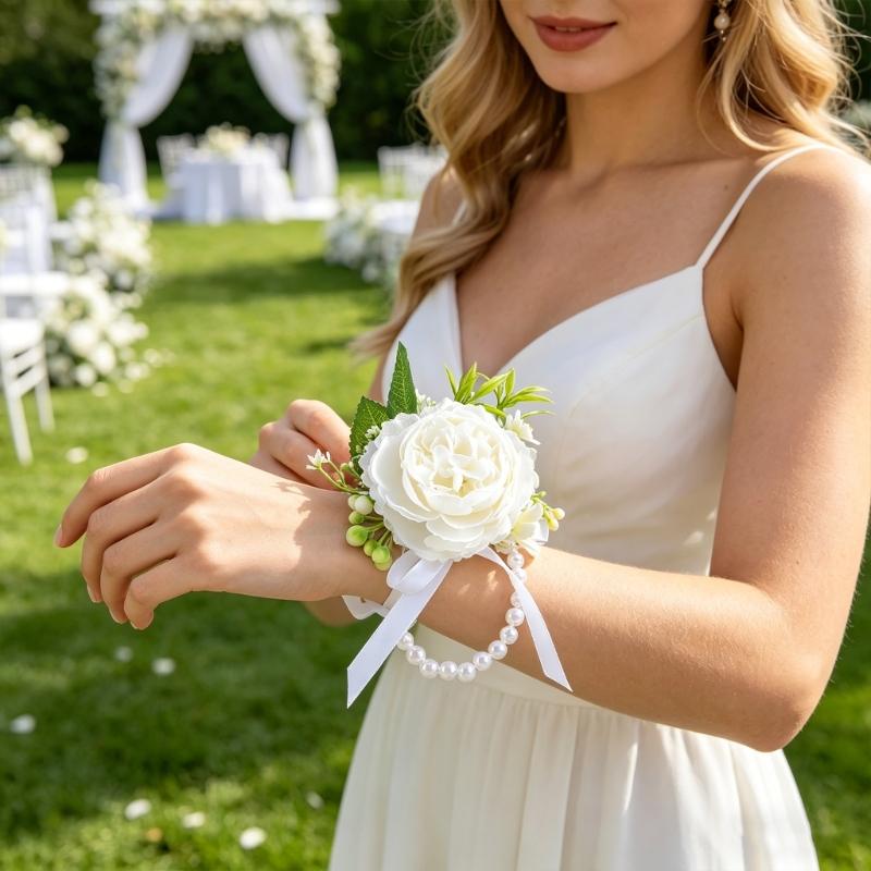 Simulated Rose Wrist Corsage Artificial Rose Wedding Boutonniere for Groom Bridesmaid Wedding Bridal Showers Proms