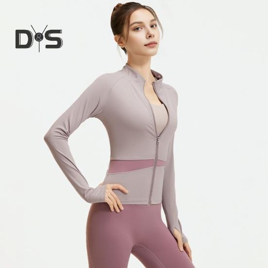 Women's Workout Jacket Full Zip Up Cropped Yoga Jacket Long Sleeve Slim Fit Athletic Top Running Track Sportwear for Fitness