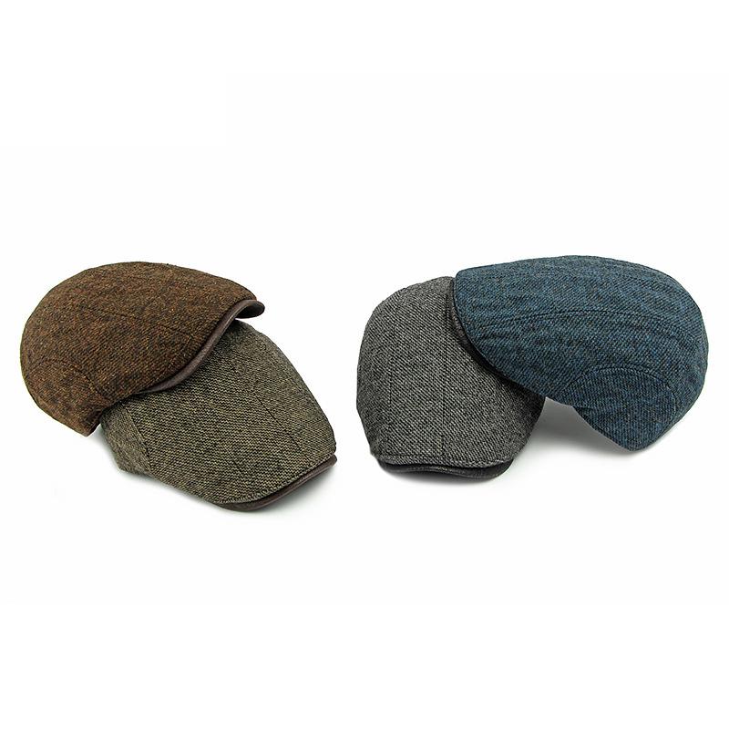 Contrast Color Wool Cotton Cap Autumn Winter Beret Retro Progressive Cap Thick Men's Peaked Cap