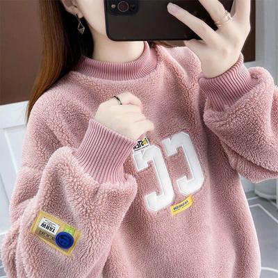 Loose Plush and Thickened Sweatshirt for Women's Lamb Velvet Long Sleeved Top
