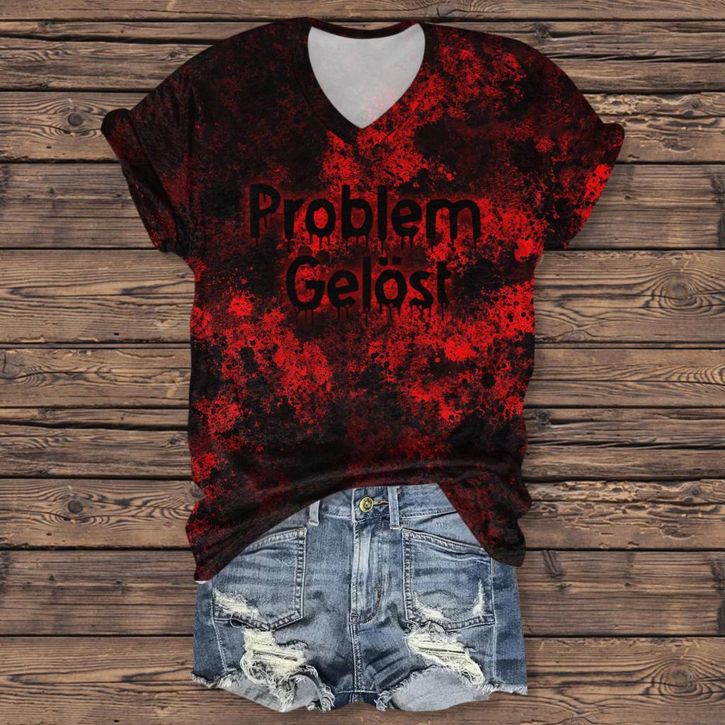 Dame Mote Casual Trekvartsermet Halloween Bokstaver, Spøkelsesfjes Trykk Topp