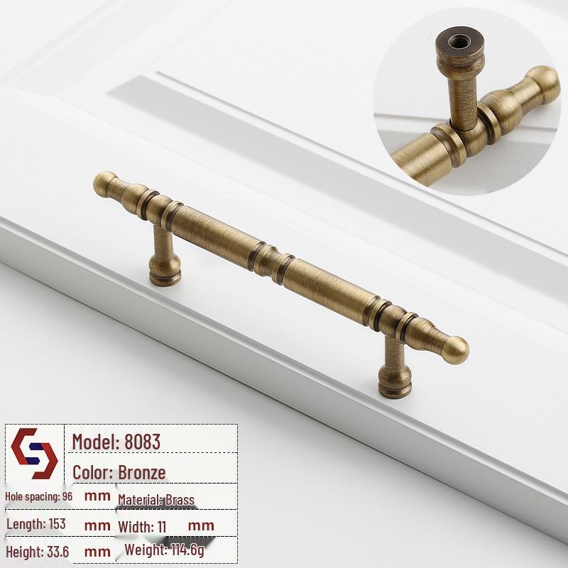 Vintage Brass Handle for Wardrobes, Cabinets, Drawers, and French Doors - Single Hole Light Luxury Style Furniture Hardware