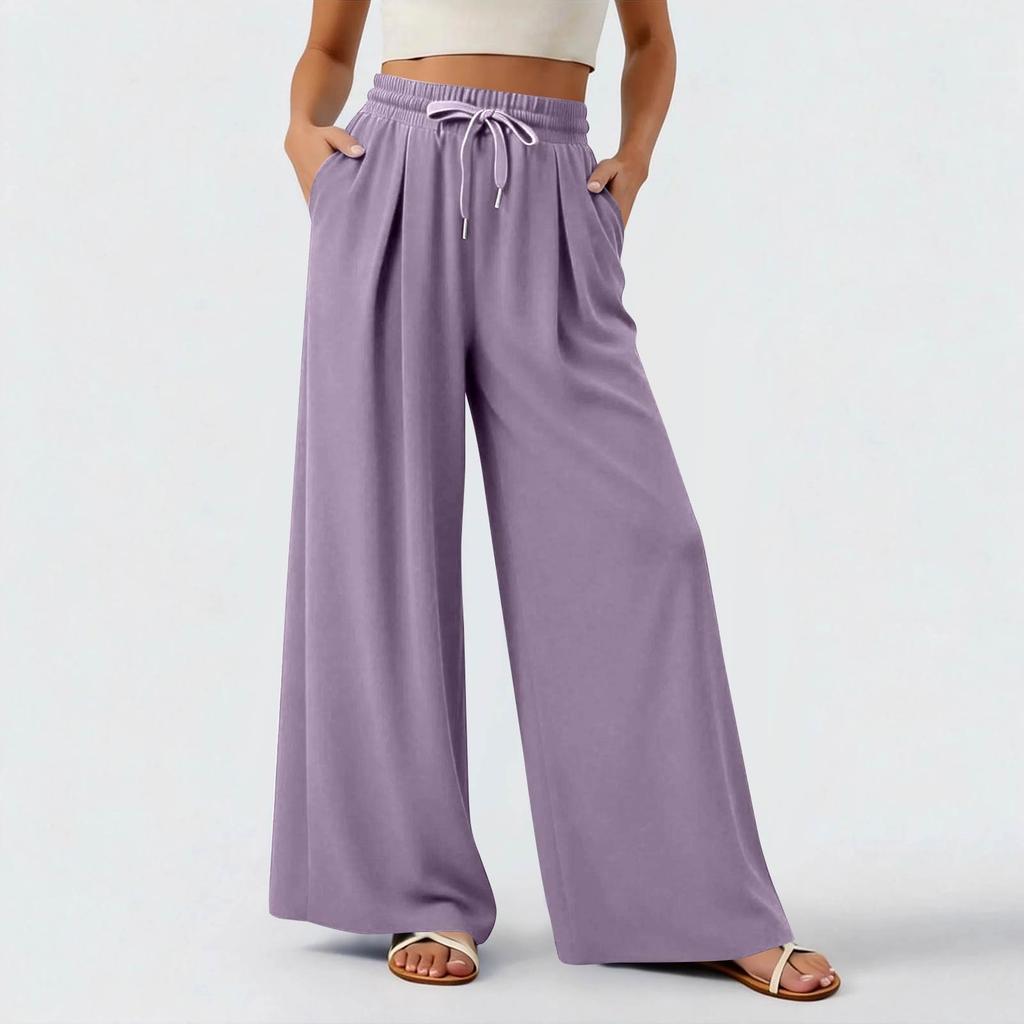 Women's Lightweight Wide-leg Casual  Color Flowing Trousers