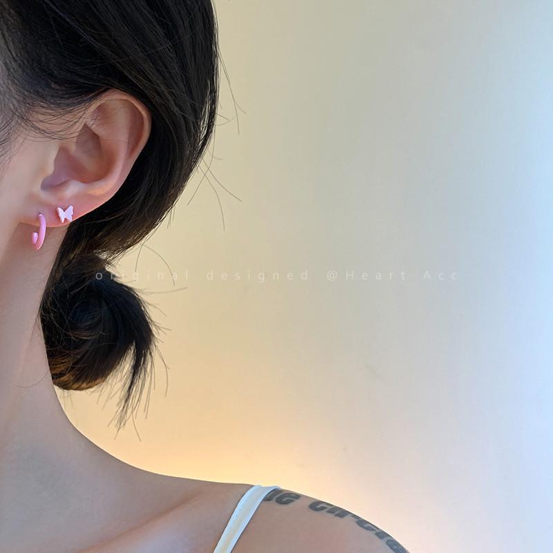 Piercing náušnice IF ME s motýlem pro ženy, růžové srdce, květina, kruhové náušnice C šperky
